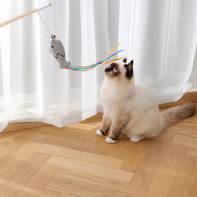 Jeu pour chat - Baguette avec poisson, cloche et ruban - Chatyfyclub