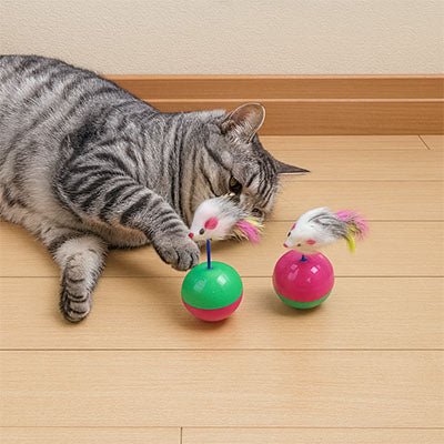 Jouet pour chat - Souris sur balle Ă plume - Chatyfyclub