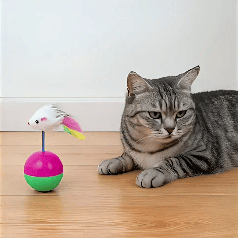 Jouet pour chat - Souris sur balle Ă plume - Chatyfyclub