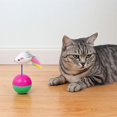Jouet pour chat - Souris sur balle Ă plume - Chatyfyclub