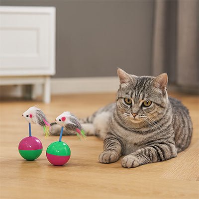 Jouet pour chat - Souris sur balle Ă plume - Chatyfyclub