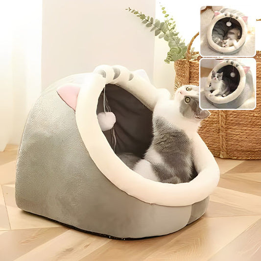 Jeu pour chat - Niche avec boule gris